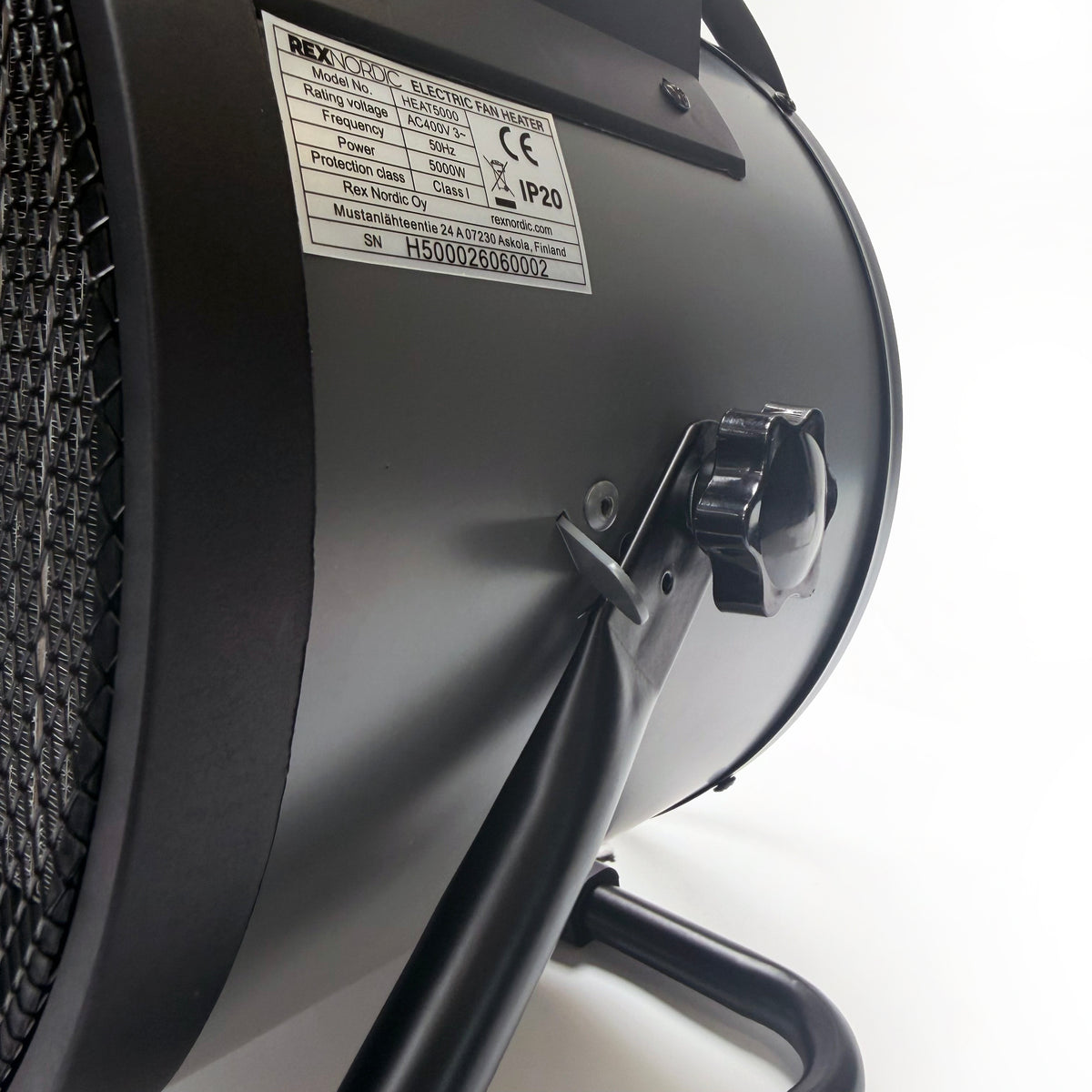 REX NORDIC HEAT 5000 rating plate: 400 V 3~, 50 Hz, 5000 W, IP20, Class I