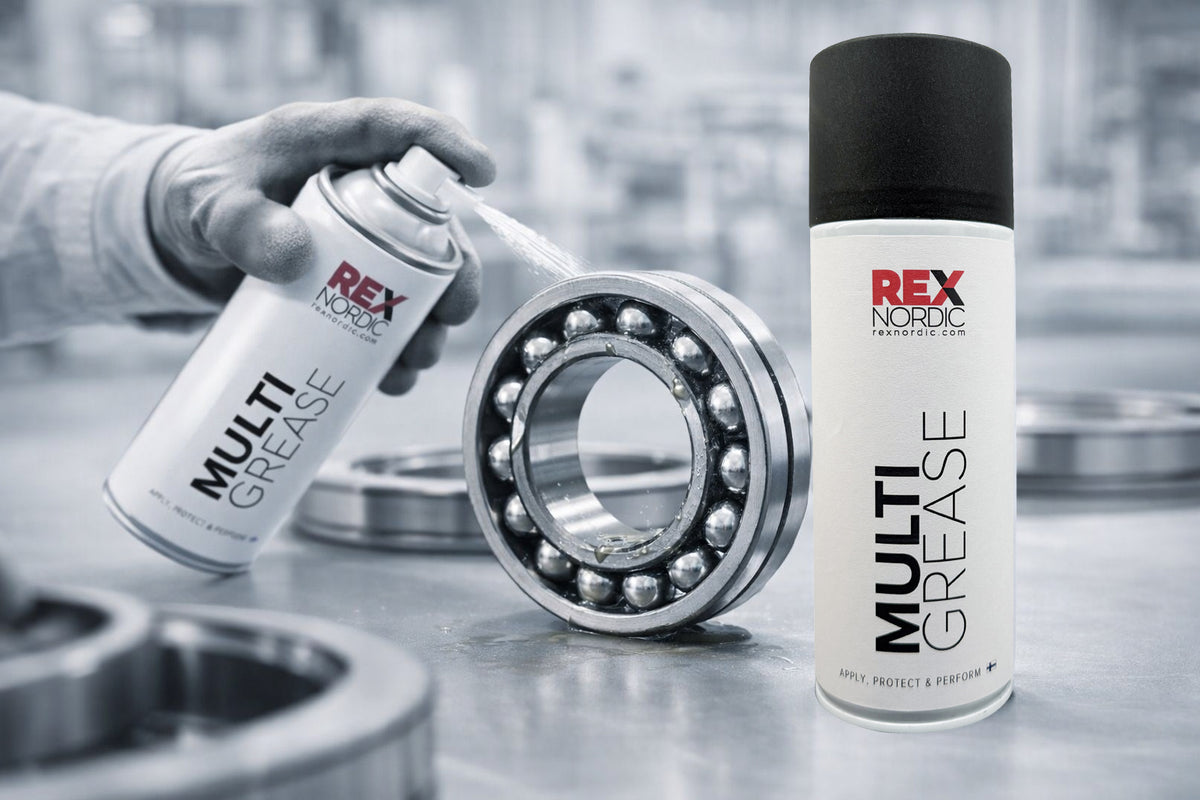 Spraying REX MultiGrease on a ball bearing