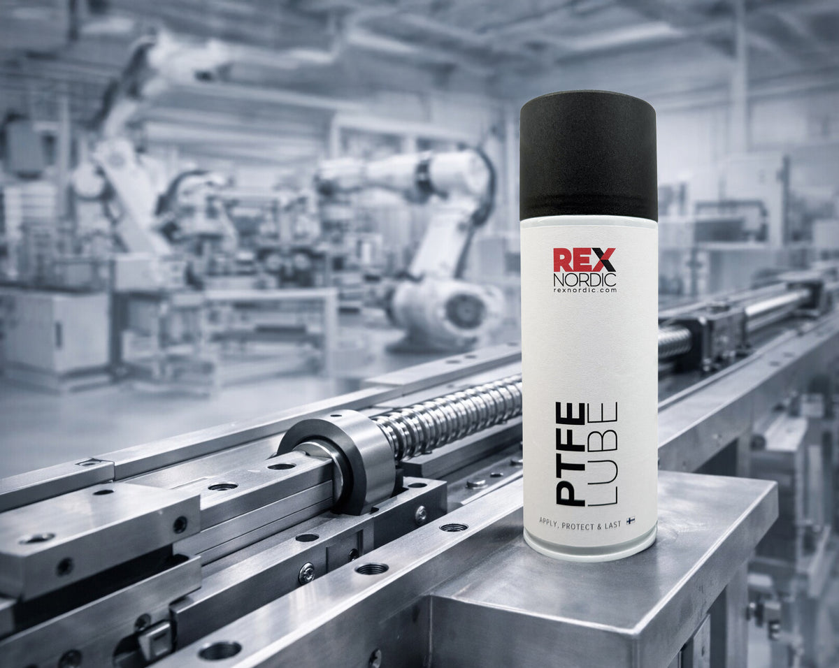 REX PTFE Lube next to a linear guide