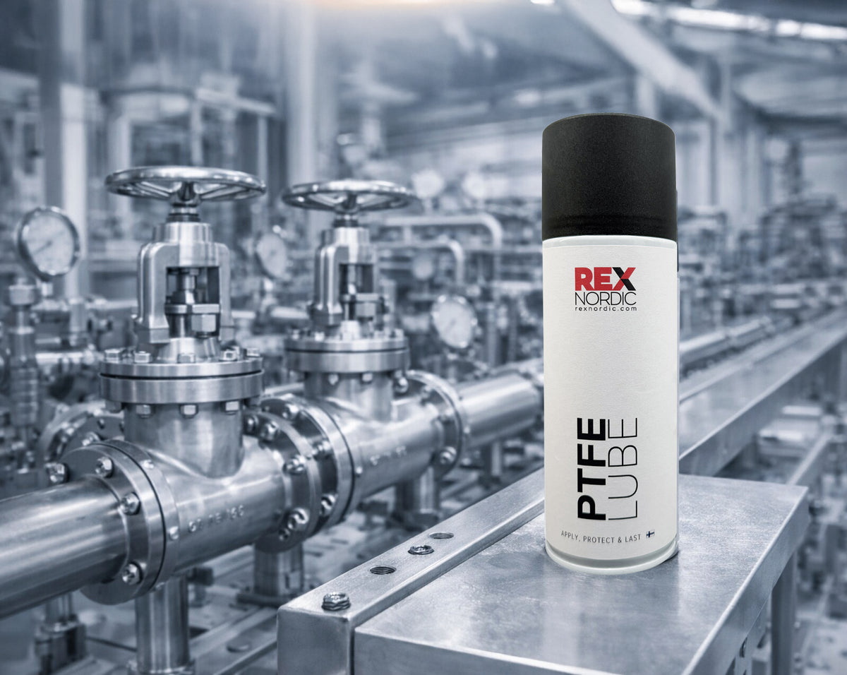 REX PTFE Lube next to industrial valves