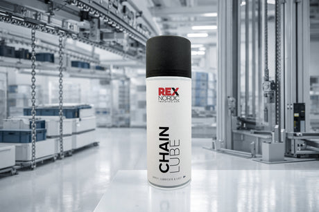 REX ChainLube with hoist chains in a warehouse