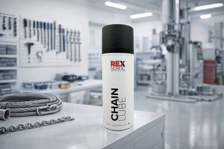 REX ChainLube next to a wire rope and chain