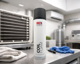REX CoilFoam coil cleaner next to an evaporator coil