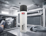 Foam being sprayed on a coil, REX CoilFoam in the foreground