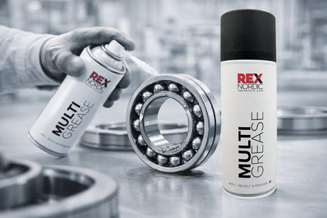 Spraying REX MultiGrease on a ball bearing