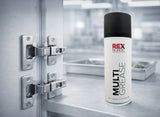 REX MultiGrease next to cabinet hinges
