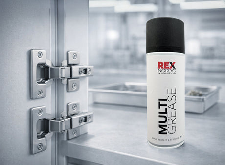 REX MultiGrease next to cabinet hinges