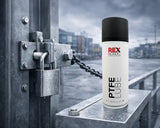 REX PTFE Lube next to a padlock and chain