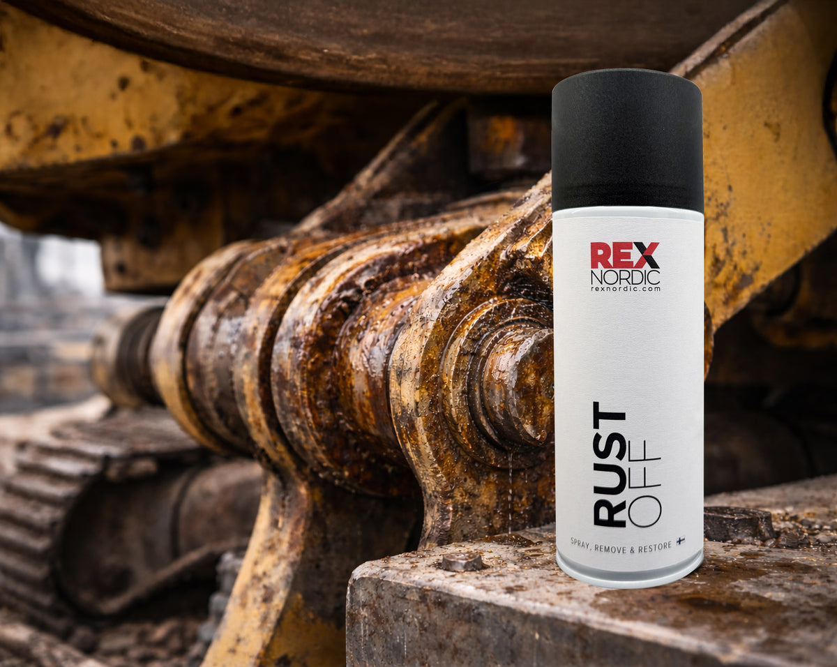 REX RustOff next to a rusted machine shaft